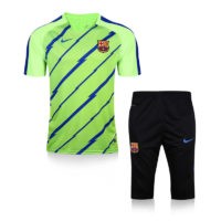 Barcelona Short Sleeves Tracksuit Green with Blue Stripes 2016 2017